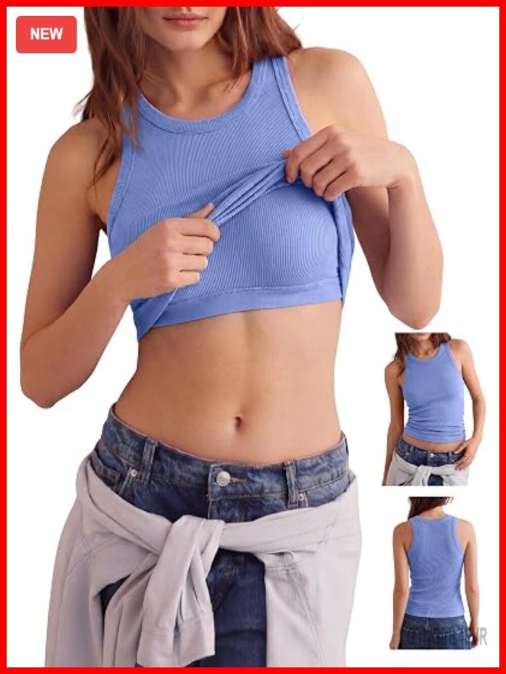 Racerback Tank Top with Built in Bra Ribbed Slim Fit Cotton Camisole Summer Top